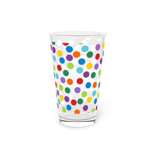 Retro Polka Dot Pint Glass, Colorful Confetti Dots Drinking Glasses, 16 oz, Fun Drinkware, Party Glassware