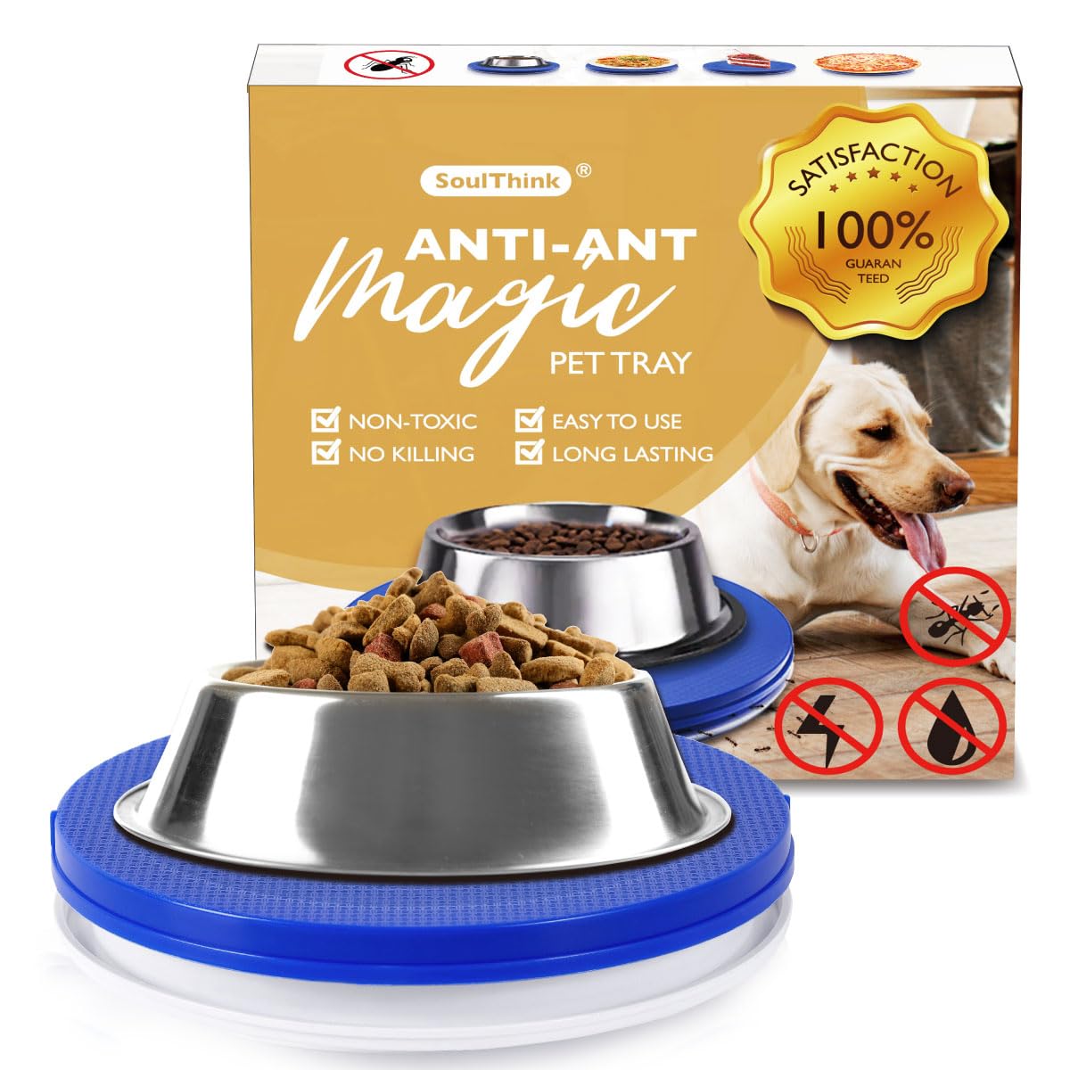 SoulThink® Ant Proof Cat Dog Bowl Tray - New Innovation Anti Ant Pet Food Dish Indoor No Chemical No Water Needed Different from Traditional Ant Trap (Turquoise Green)
