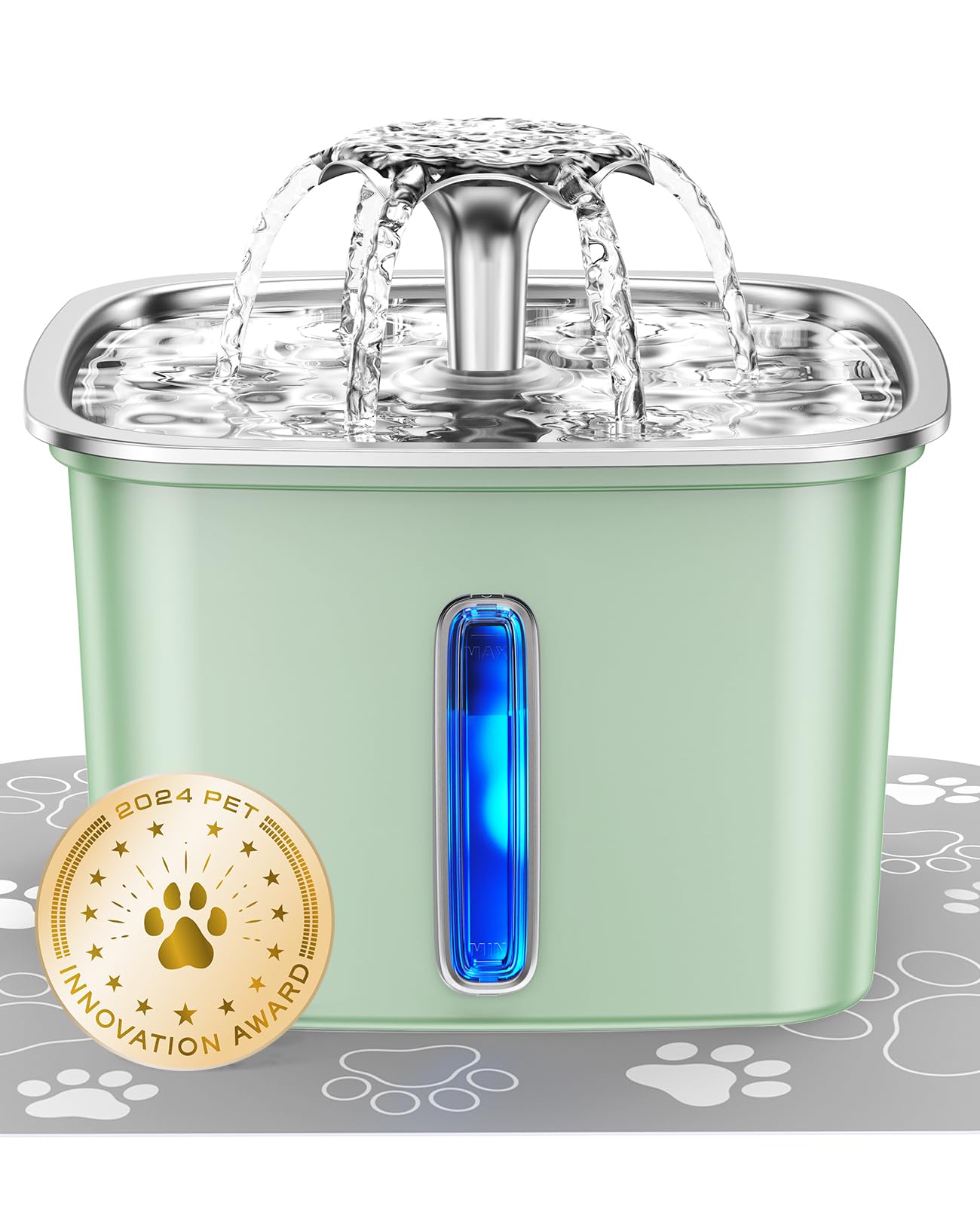 Veken Innovation Award Winner Stainless Steel Cat Water Fountain, 95oz/2.8L Automatic Pet Fountain Dog Water Dispenser with Replacement Filters & Silicone Mat for Cats, Dogs, Multiple Pets (Silver)