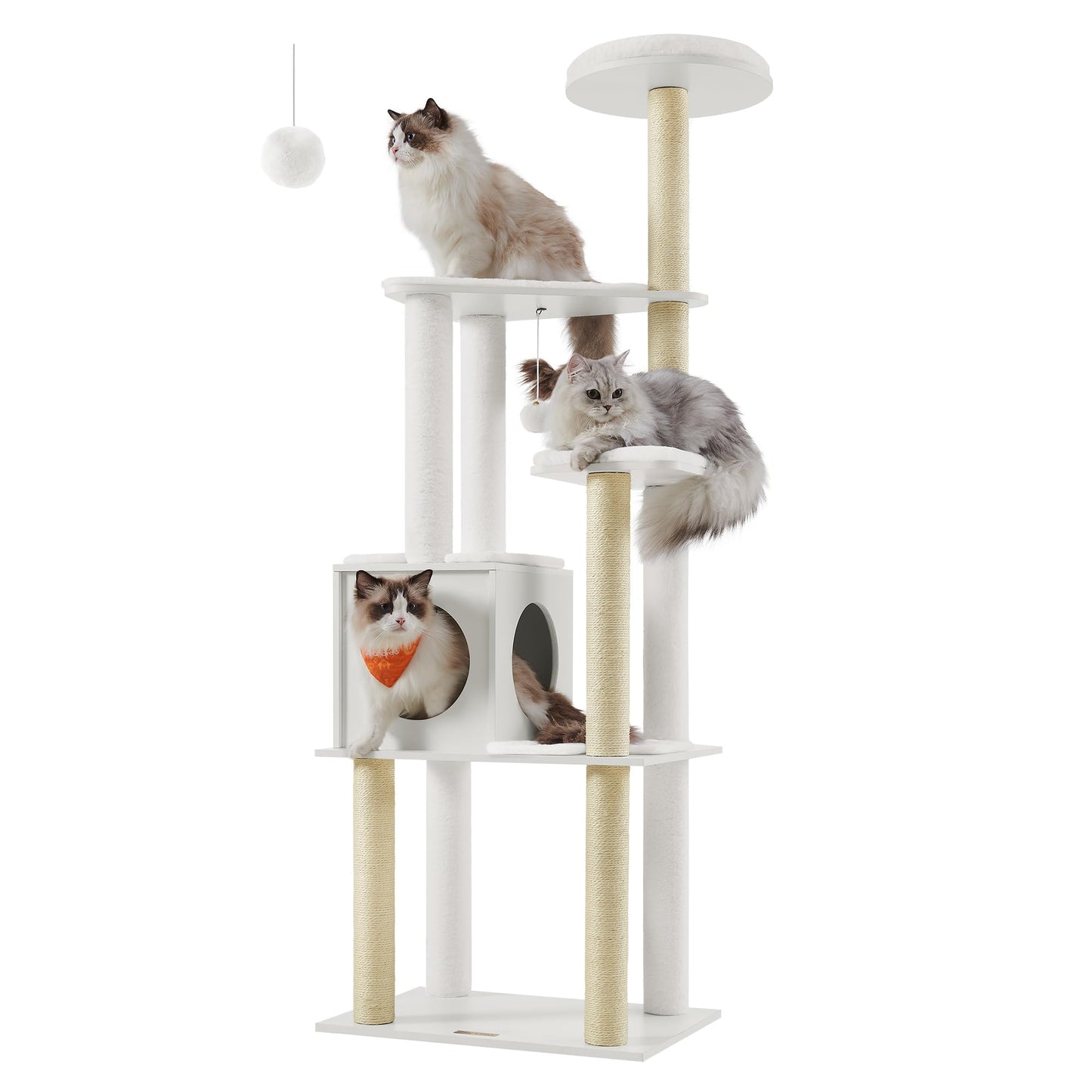 Feandrea WoodyWonders Cat Tree, 65-Inch Modern Cat Tower for Indoor Cats, Multi-Level Cat Condo with 5 Scratching Posts, Perch, Washable Removable Cushions, Cat Furniture, Rustic Brown UPCT166X01