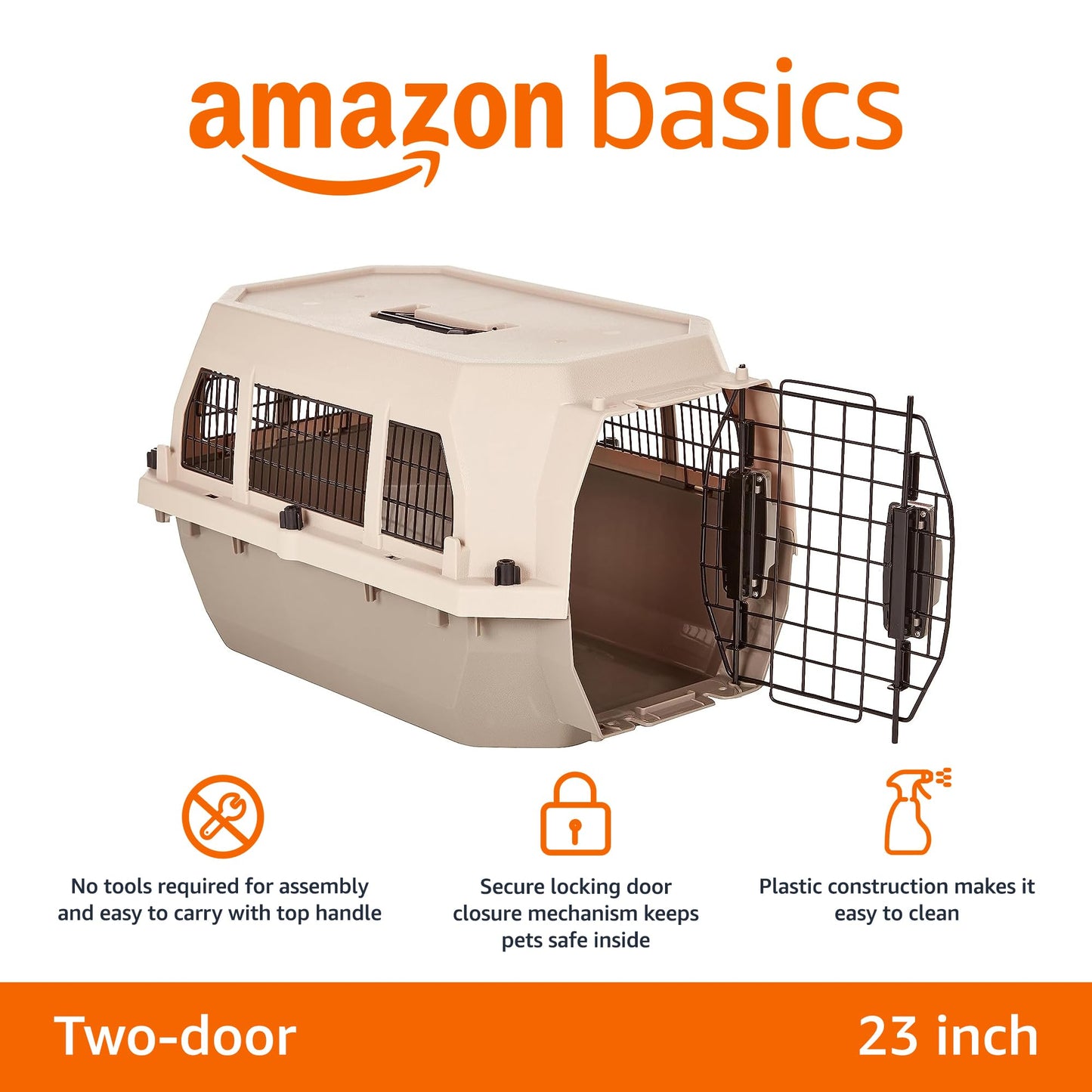Amazon Basics 2-Door Top-Load Hard-Sided Dogs, Cats Pet Travel Carrier, Gray & Blue, 22.8"L x 15.0"W x 13.0"H