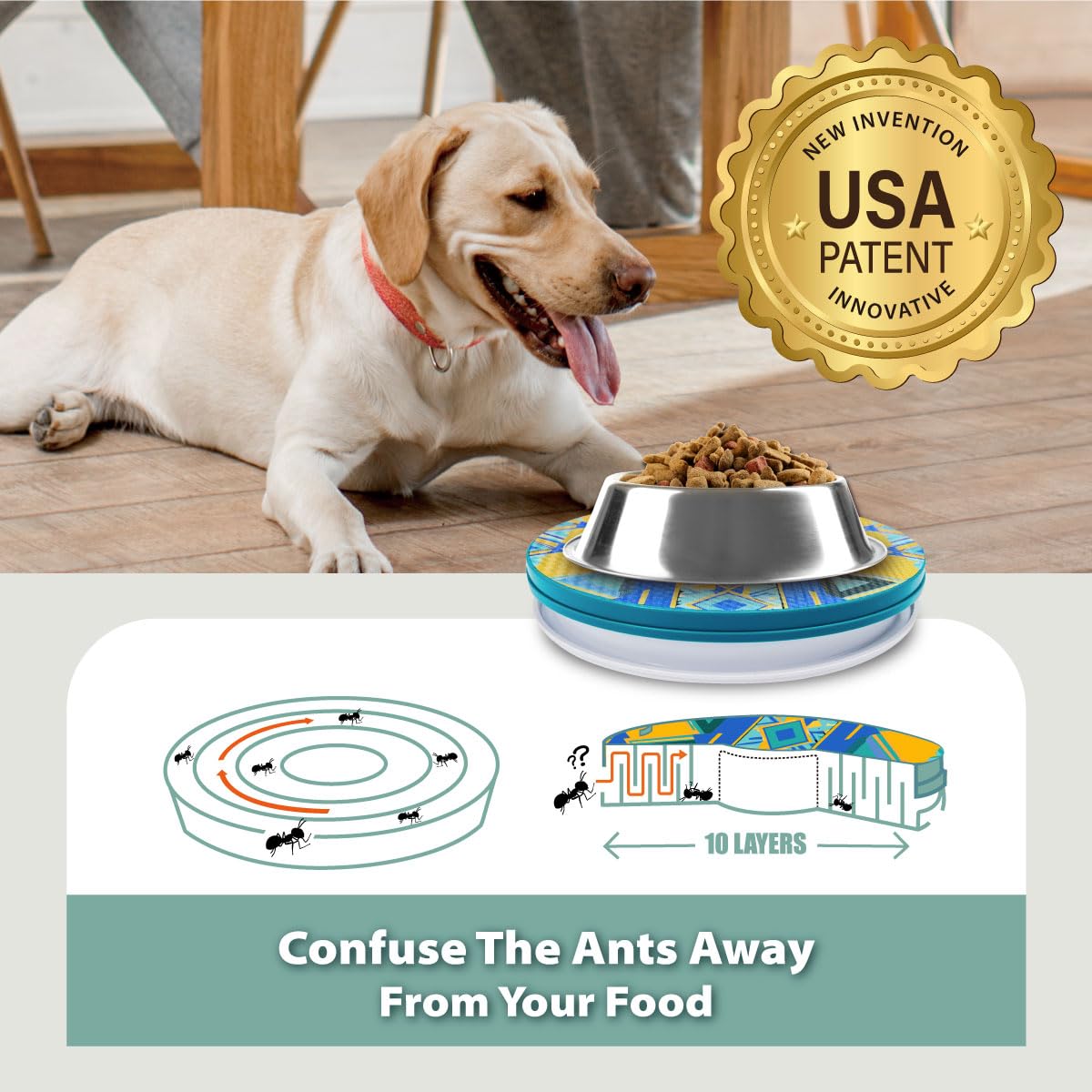 SoulThink® Ant Proof Cat Dog Bowl Tray - New Innovation Anti Ant Pet Food Dish Indoor No Chemical No Water Needed Different from Traditional Ant Trap (Turquoise Green)