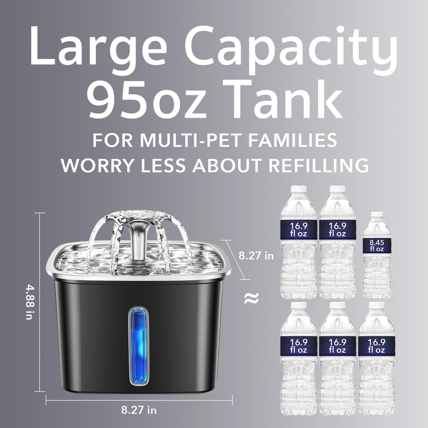 Veken Innovation Award Winner Stainless Steel Cat Water Fountain, 95oz/2.8L Automatic Pet Fountain Dog Water Dispenser with Replacement Filters & Silicone Mat for Cats, Dogs, Multiple Pets (Silver)