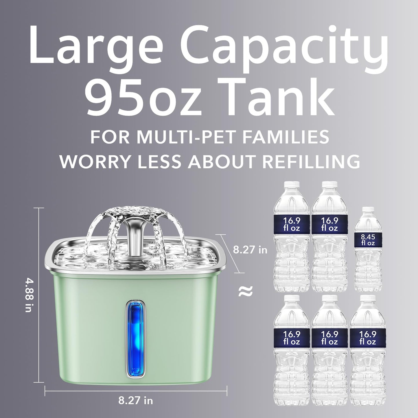 Veken Innovation Award Winner Stainless Steel Cat Water Fountain, 95oz/2.8L Automatic Pet Fountain Dog Water Dispenser with Replacement Filters & Silicone Mat for Cats, Dogs, Multiple Pets (Silver)