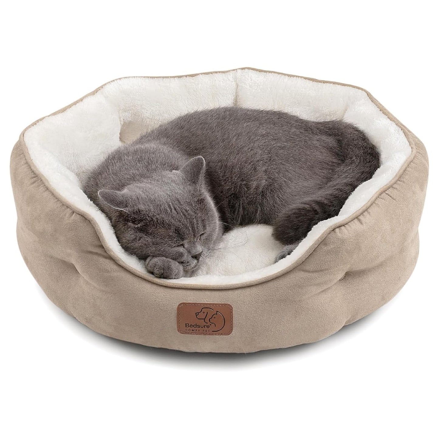 Bedsure Dog Beds for Small Dogs - Round Cat Beds for Indoor Cats, Washable Pet Bed for Puppy and Kitten with Slip-Resistant Bottom, 25 Inches, Sachet Pink