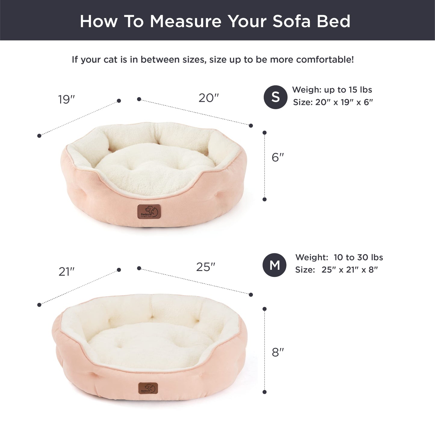 Bedsure Dog Beds for Small Dogs - Round Cat Beds for Indoor Cats, Washable Pet Bed for Puppy and Kitten with Slip-Resistant Bottom, 25 Inches, Sachet Pink
