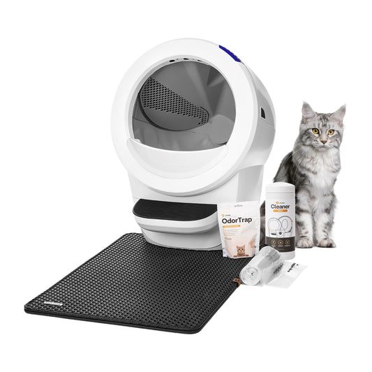 Litter-Robot 4 Core Bundle by Whisker, Black - Automatic, Self-Cleaning Cat Litter Box, Includes Litter-Robot 4, 6 OdorTrap Refills, 25 Liners, 30 Cleaner Wipes, Mat & Fence