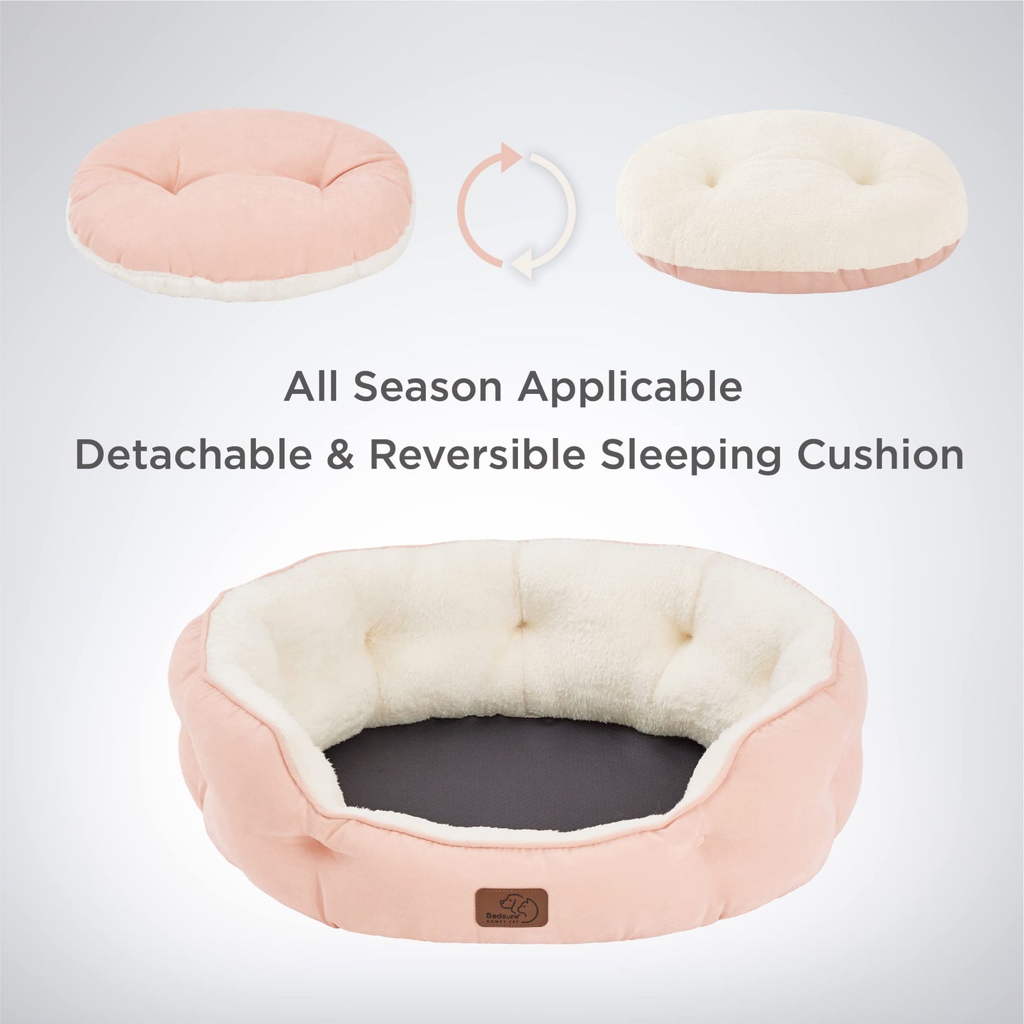 Bedsure Dog Beds for Small Dogs - Round Cat Beds for Indoor Cats, Washable Pet Bed for Puppy and Kitten with Slip-Resistant Bottom, 25 Inches, Sachet Pink