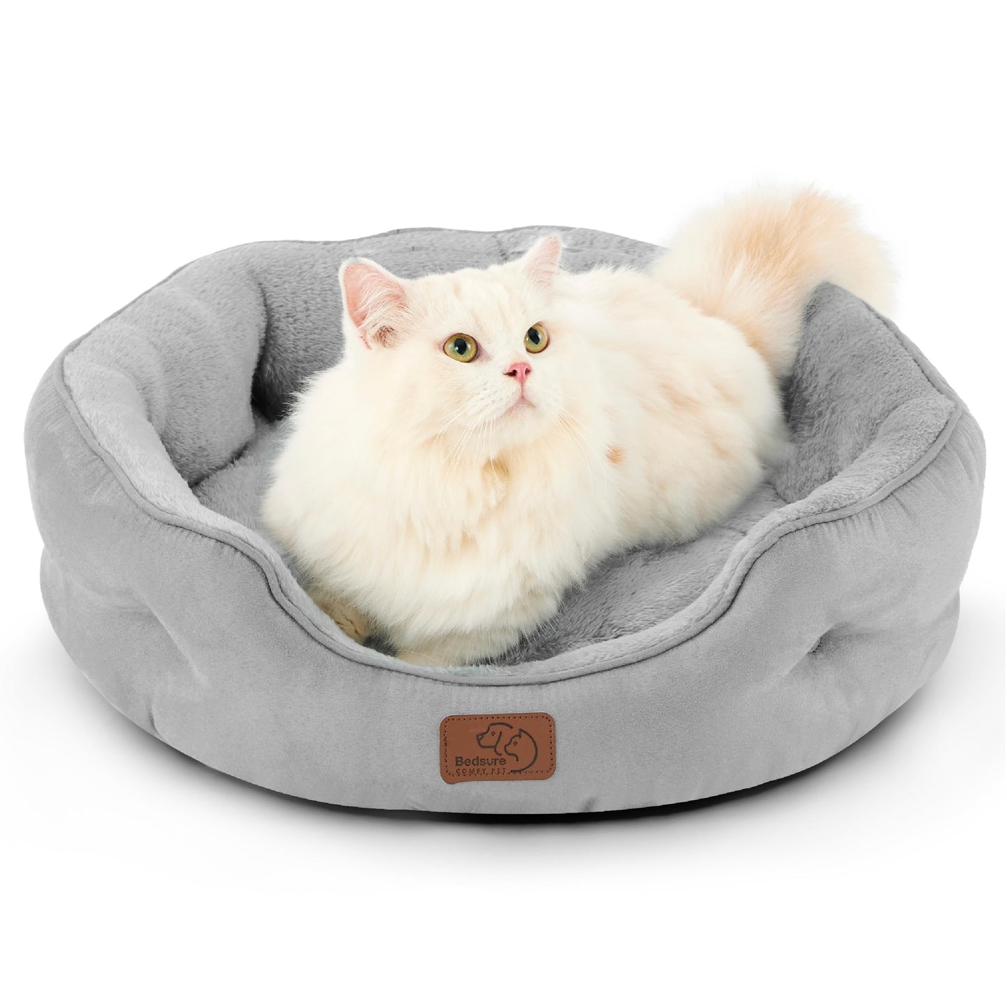 Bedsure Dog Beds for Small Dogs - Round Cat Beds for Indoor Cats, Washable Pet Bed for Puppy and Kitten with Slip-Resistant Bottom, 25 Inches, Sachet Pink