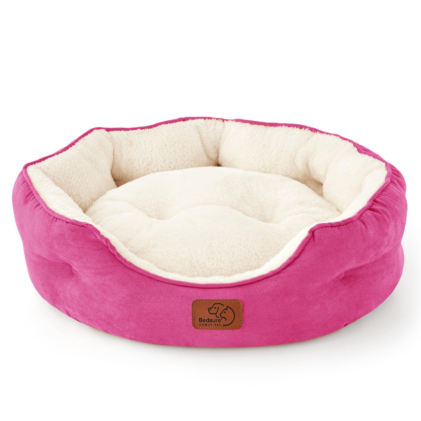Bedsure Dog Beds for Small Dogs - Round Cat Beds for Indoor Cats, Washable Pet Bed for Puppy and Kitten with Slip-Resistant Bottom, 25 Inches, Sachet Pink