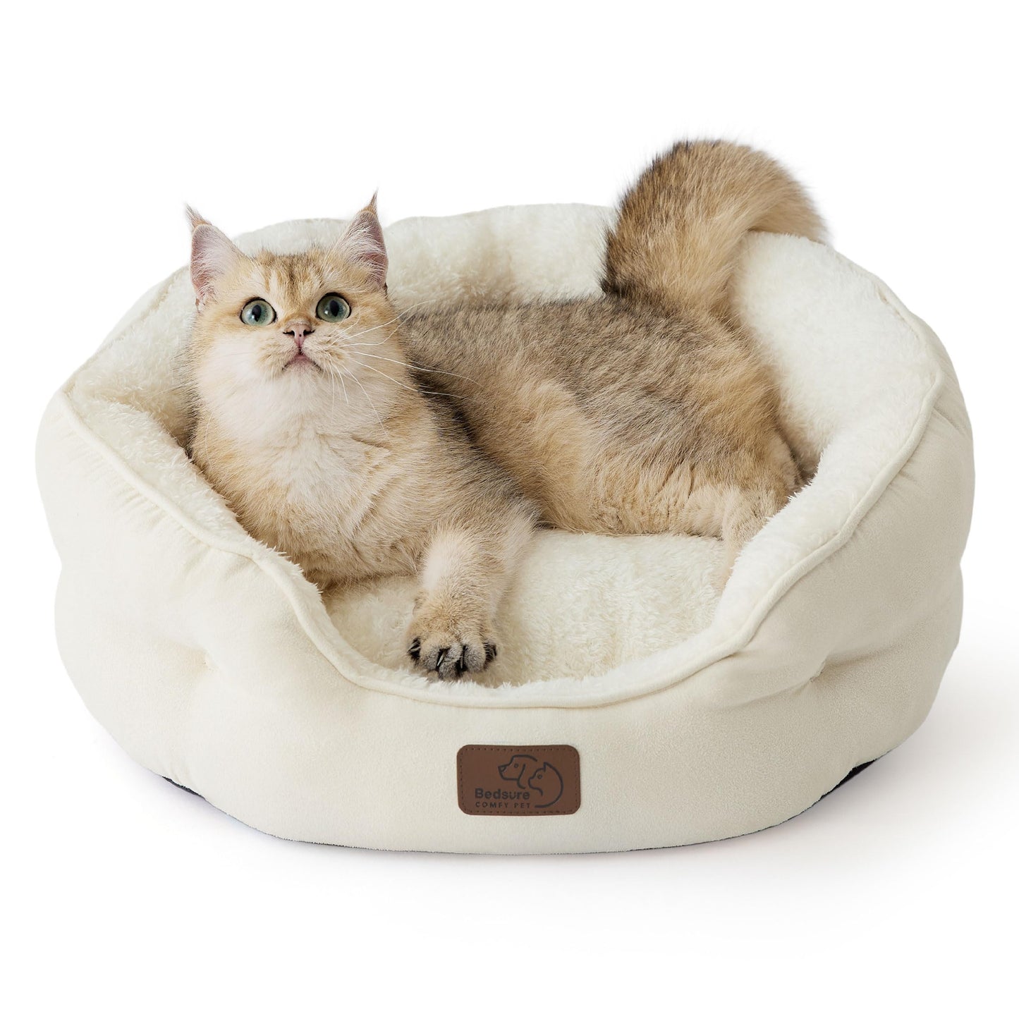 Bedsure Dog Beds for Small Dogs - Round Cat Beds for Indoor Cats, Washable Pet Bed for Puppy and Kitten with Slip-Resistant Bottom, 25 Inches, Sachet Pink