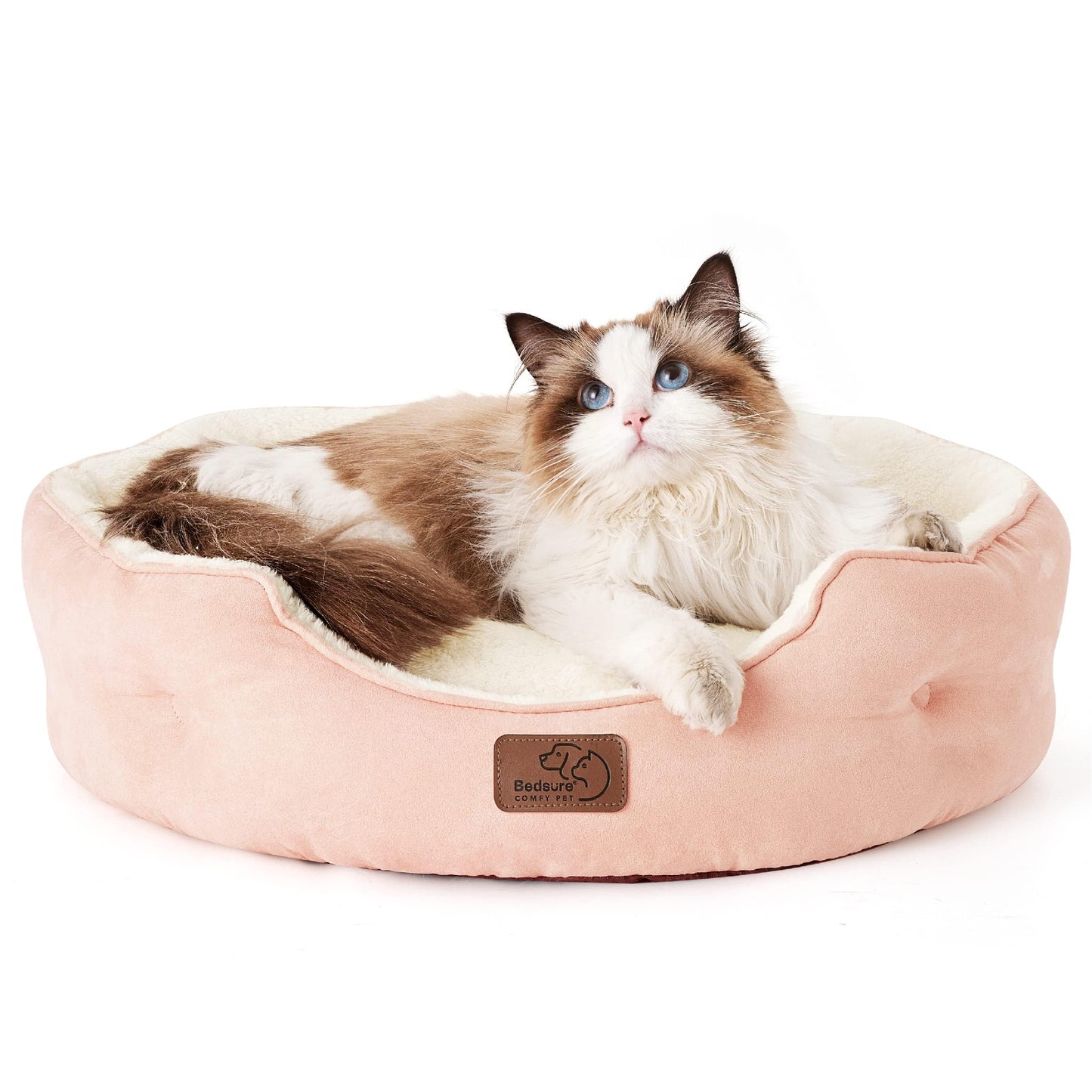 Bedsure Dog Beds for Small Dogs - Round Cat Beds for Indoor Cats, Washable Pet Bed for Puppy and Kitten with Slip-Resistant Bottom, 25 Inches, Sachet Pink
