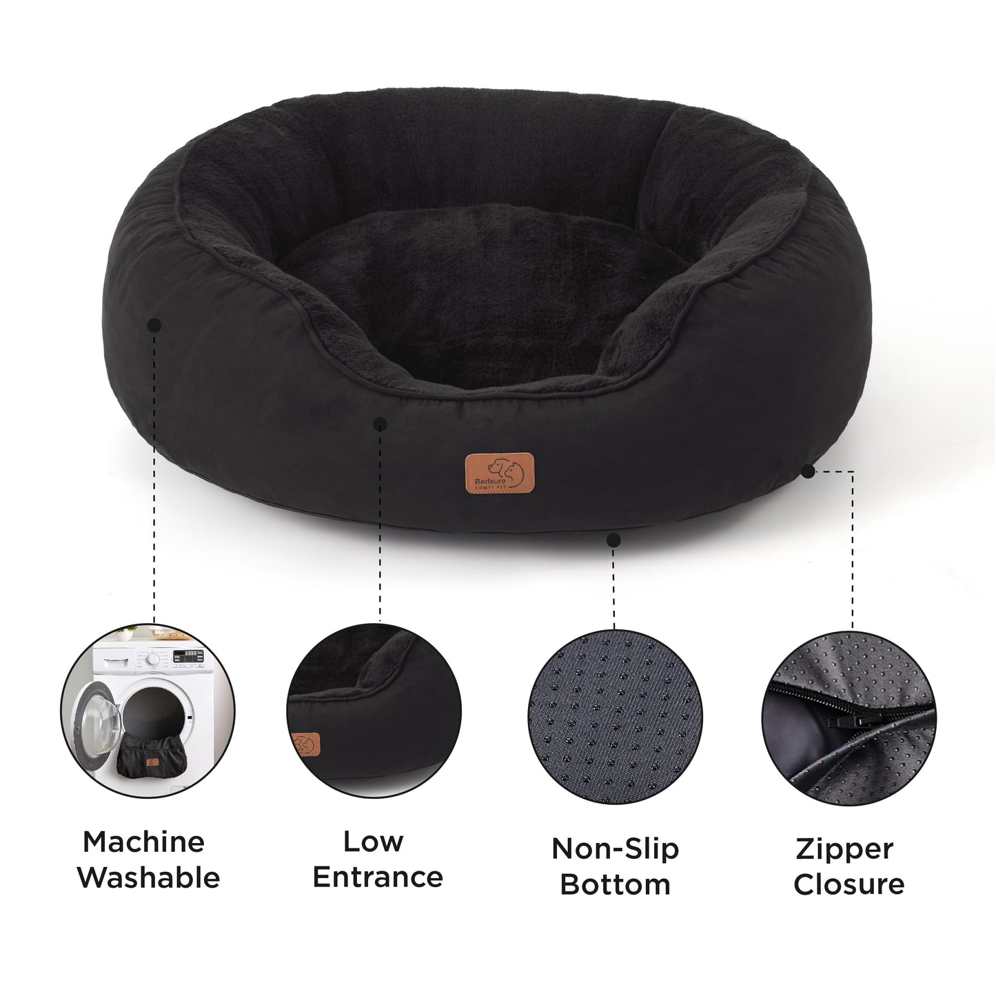 Bedsure Dog Beds for Small Dogs - Round Cat Beds for Indoor Cats, Washable Pet Bed for Puppy and Kitten with Slip-Resistant Bottom, 25 Inches, Sachet Pink