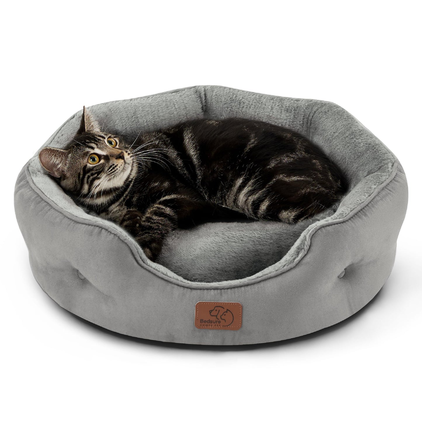 Bedsure Dog Beds for Small Dogs - Round Cat Beds for Indoor Cats, Washable Pet Bed for Puppy and Kitten with Slip-Resistant Bottom, 25 Inches, Sachet Pink