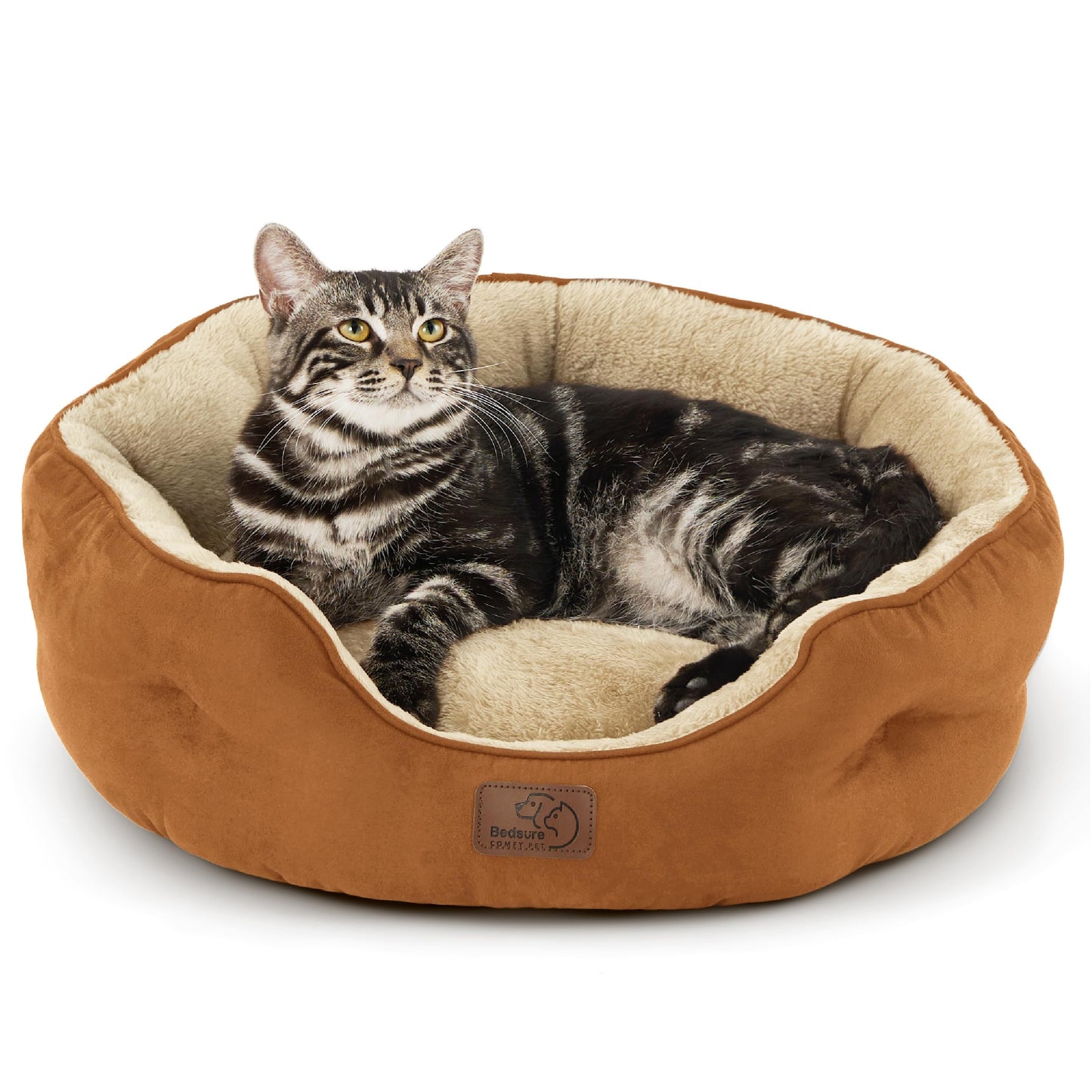 Bedsure Dog Beds for Small Dogs - Round Cat Beds for Indoor Cats, Washable Pet Bed for Puppy and Kitten with Slip-Resistant Bottom, 25 Inches, Sachet Pink