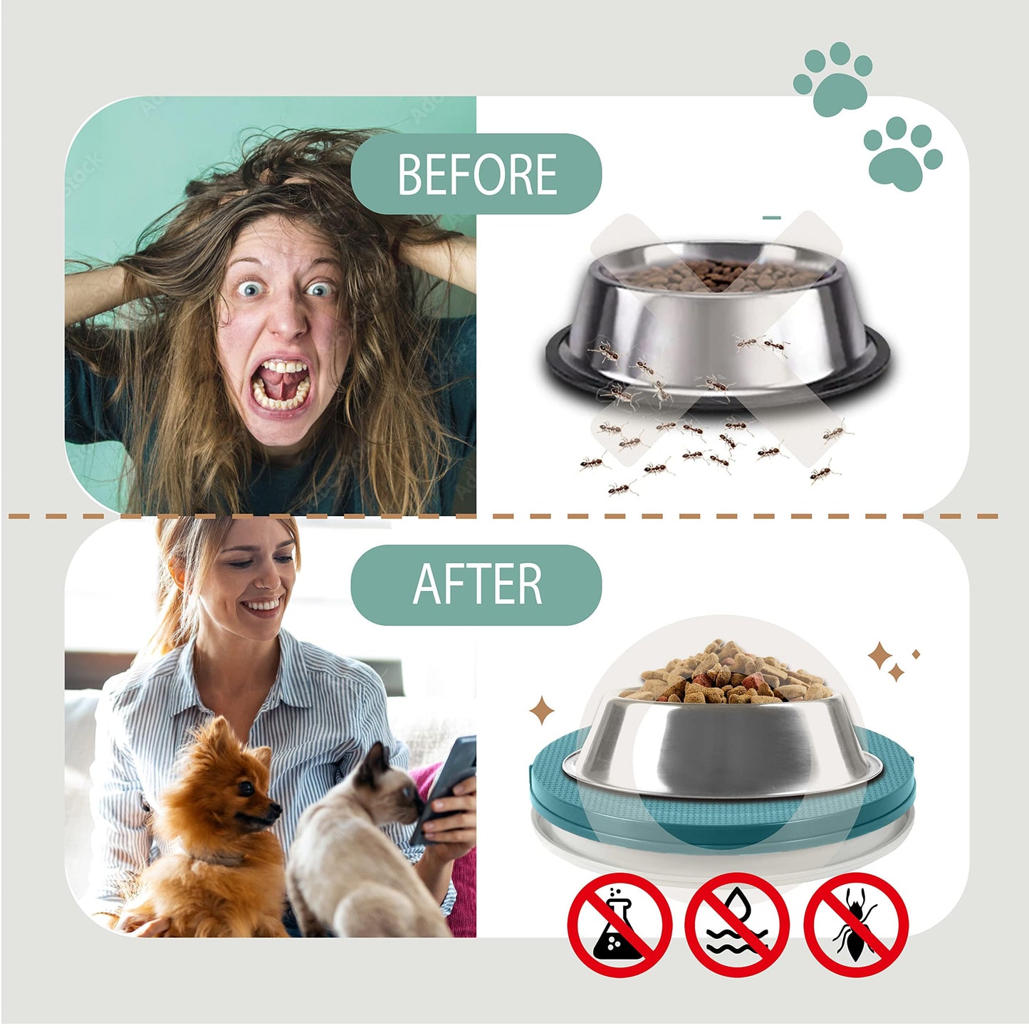 SoulThink® Ant Proof Cat Dog Bowl Tray - New Innovation Anti Ant Pet Food Dish Indoor No Chemical No Water Needed Different from Traditional Ant Trap (Turquoise Green)