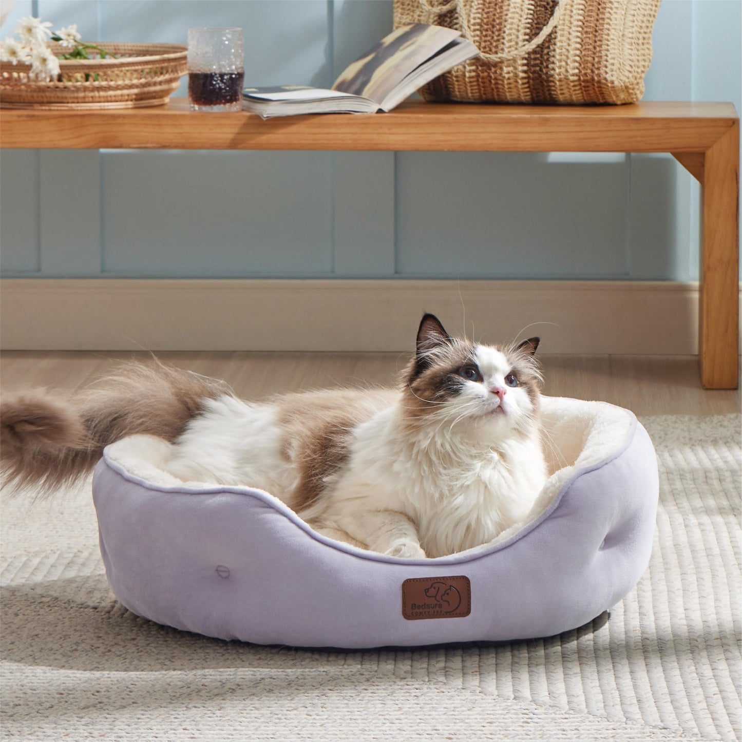 Bedsure Dog Beds for Small Dogs - Round Cat Beds for Indoor Cats, Washable Pet Bed for Puppy and Kitten with Slip-Resistant Bottom, 25 Inches, Sachet Pink