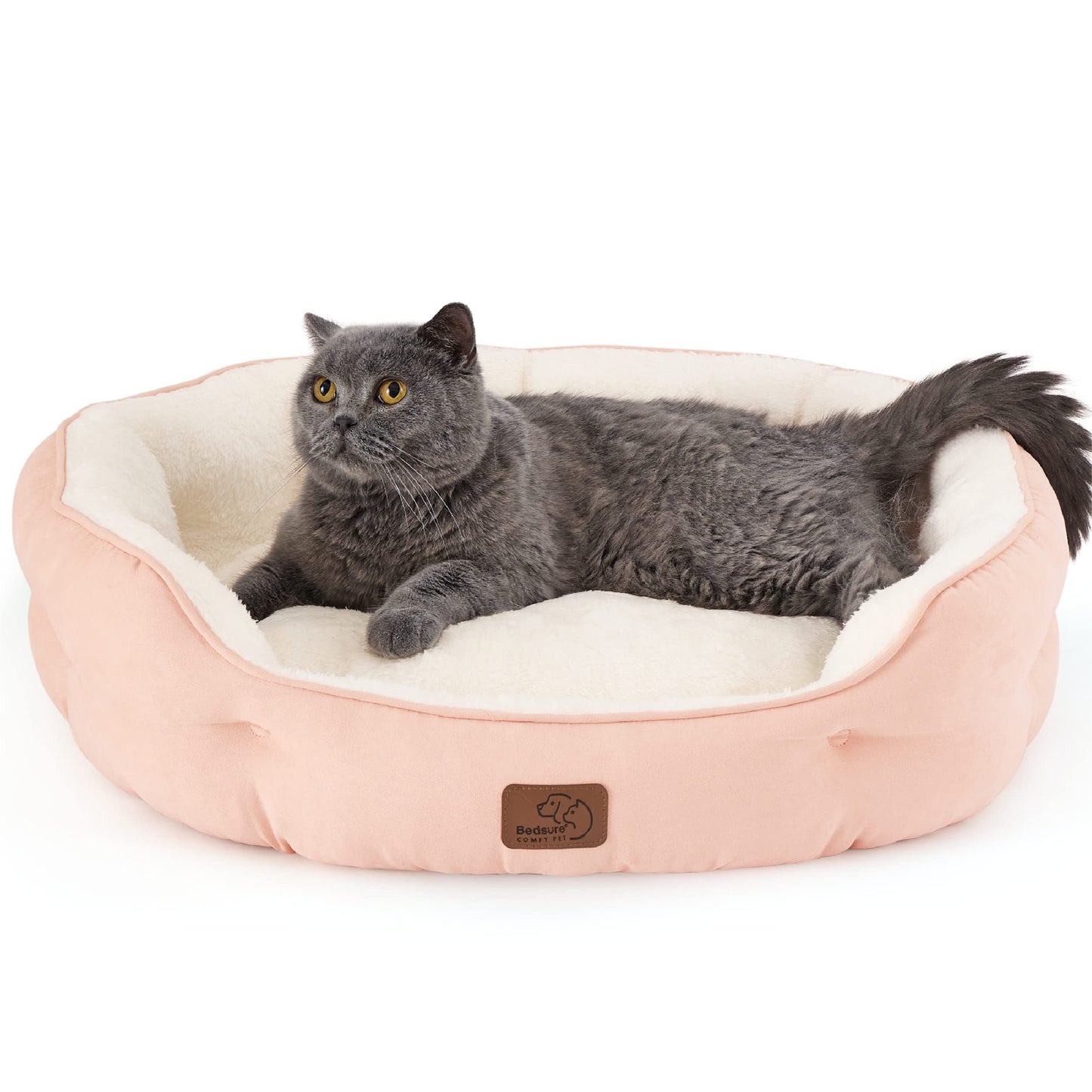 Bedsure Dog Beds for Small Dogs - Round Cat Beds for Indoor Cats, Washable Pet Bed for Puppy and Kitten with Slip-Resistant Bottom, 25 Inches, Sachet Pink