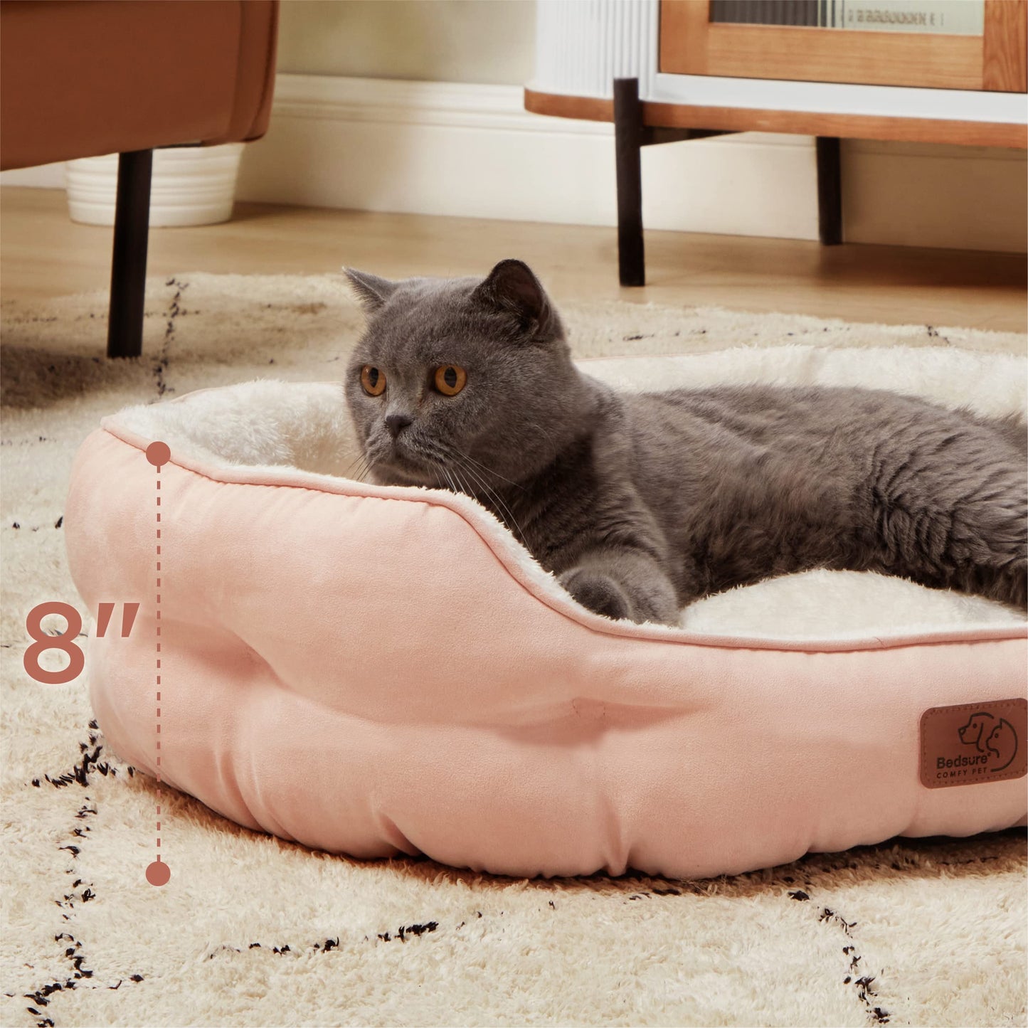 Bedsure Dog Beds for Small Dogs - Round Cat Beds for Indoor Cats, Washable Pet Bed for Puppy and Kitten with Slip-Resistant Bottom, 25 Inches, Sachet Pink