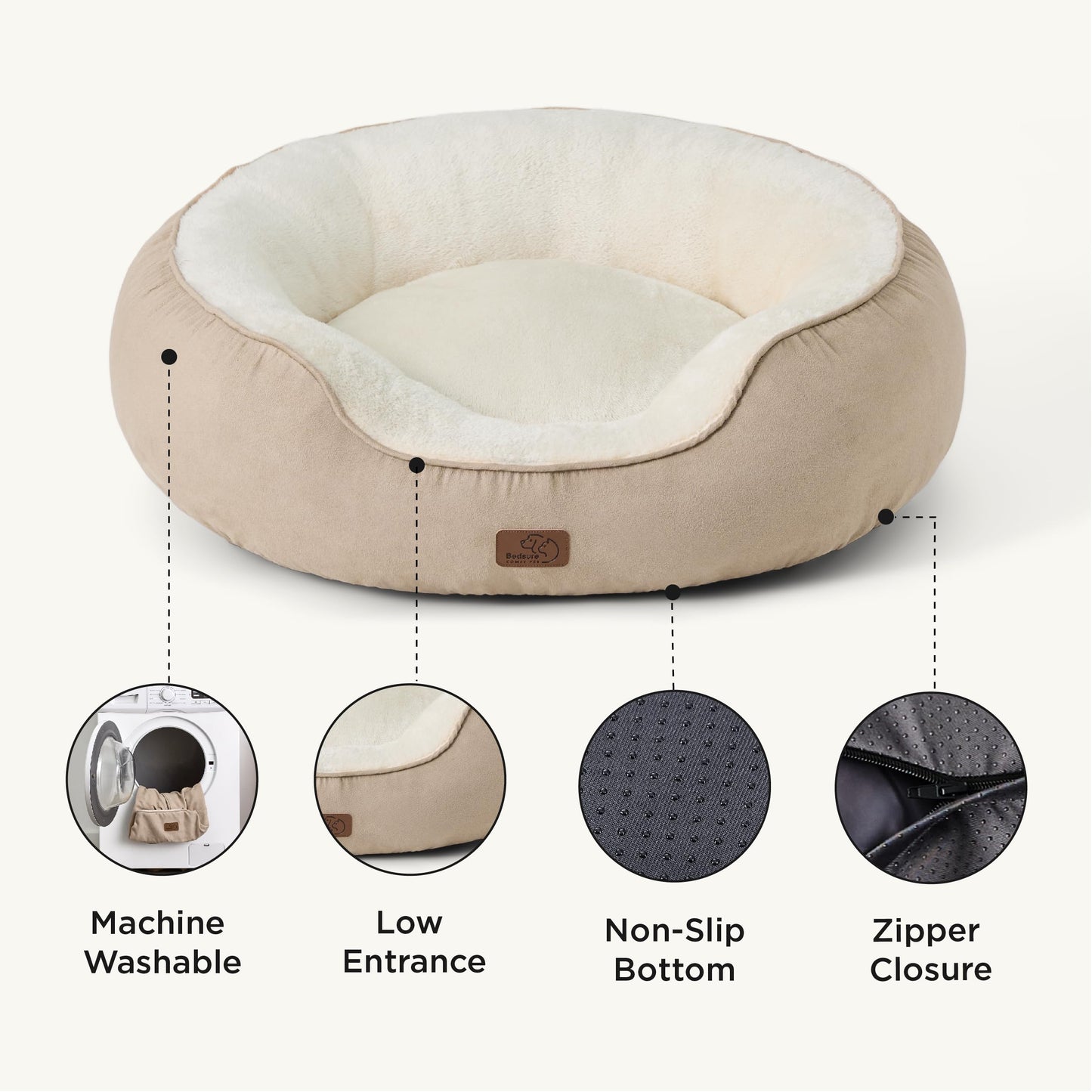Bedsure Dog Beds for Small Dogs - Round Cat Beds for Indoor Cats, Washable Pet Bed for Puppy and Kitten with Slip-Resistant Bottom, 25 Inches, Sachet Pink