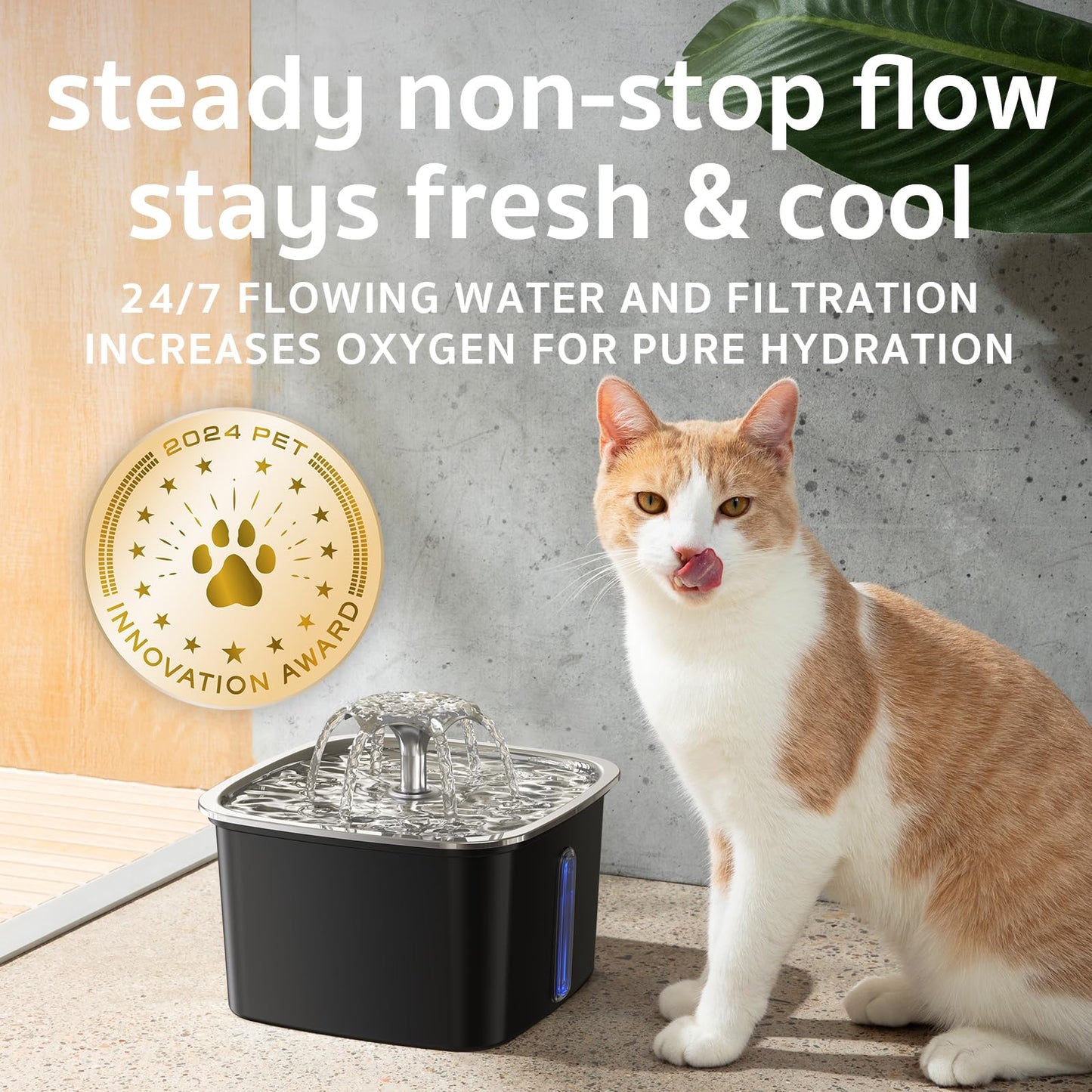 Veken Innovation Award Winner Stainless Steel Cat Water Fountain, 95oz/2.8L Automatic Pet Fountain Dog Water Dispenser with Replacement Filters & Silicone Mat for Cats, Dogs, Multiple Pets (Silver)