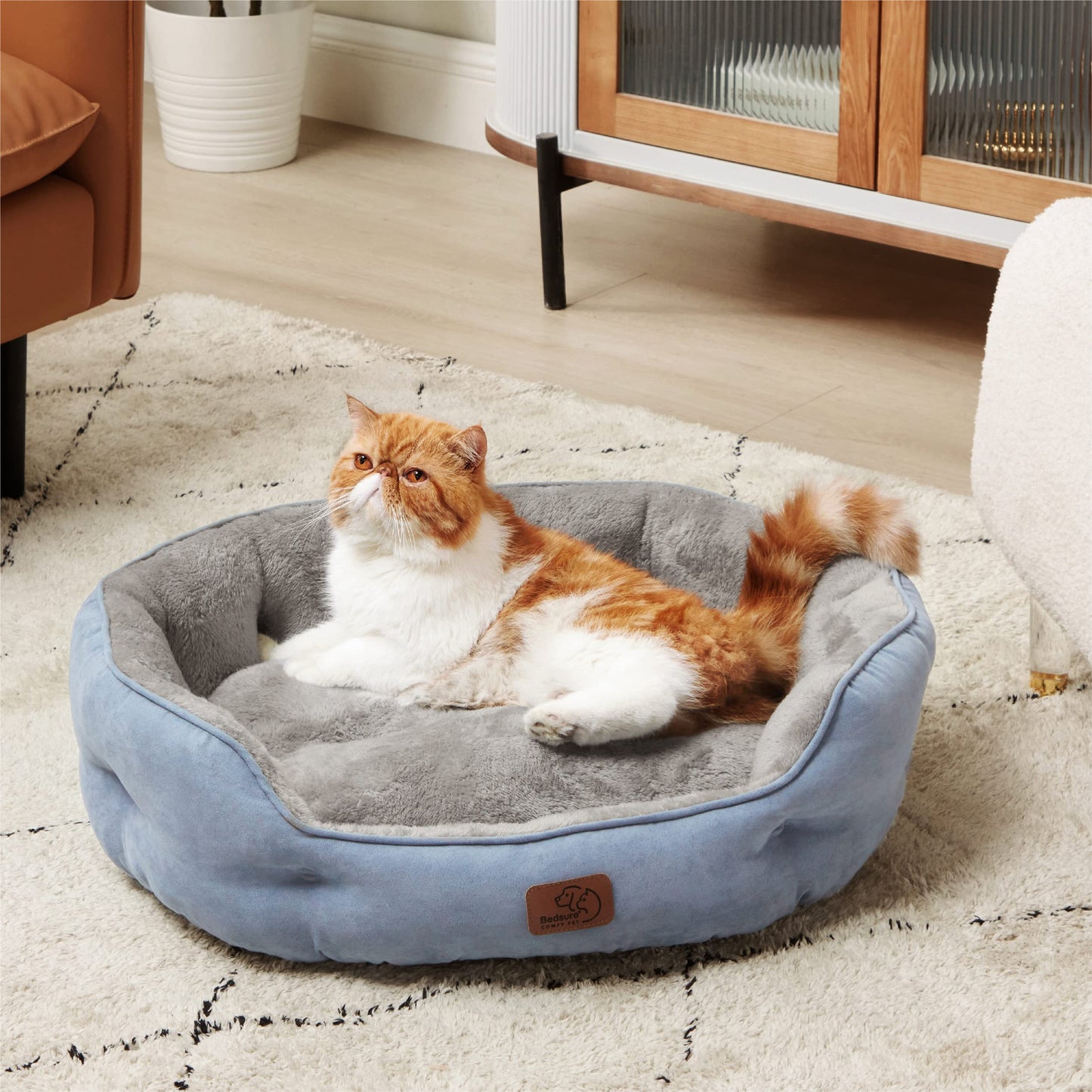 Bedsure Dog Beds for Small Dogs - Round Cat Beds for Indoor Cats, Washable Pet Bed for Puppy and Kitten with Slip-Resistant Bottom, 25 Inches, Sachet Pink