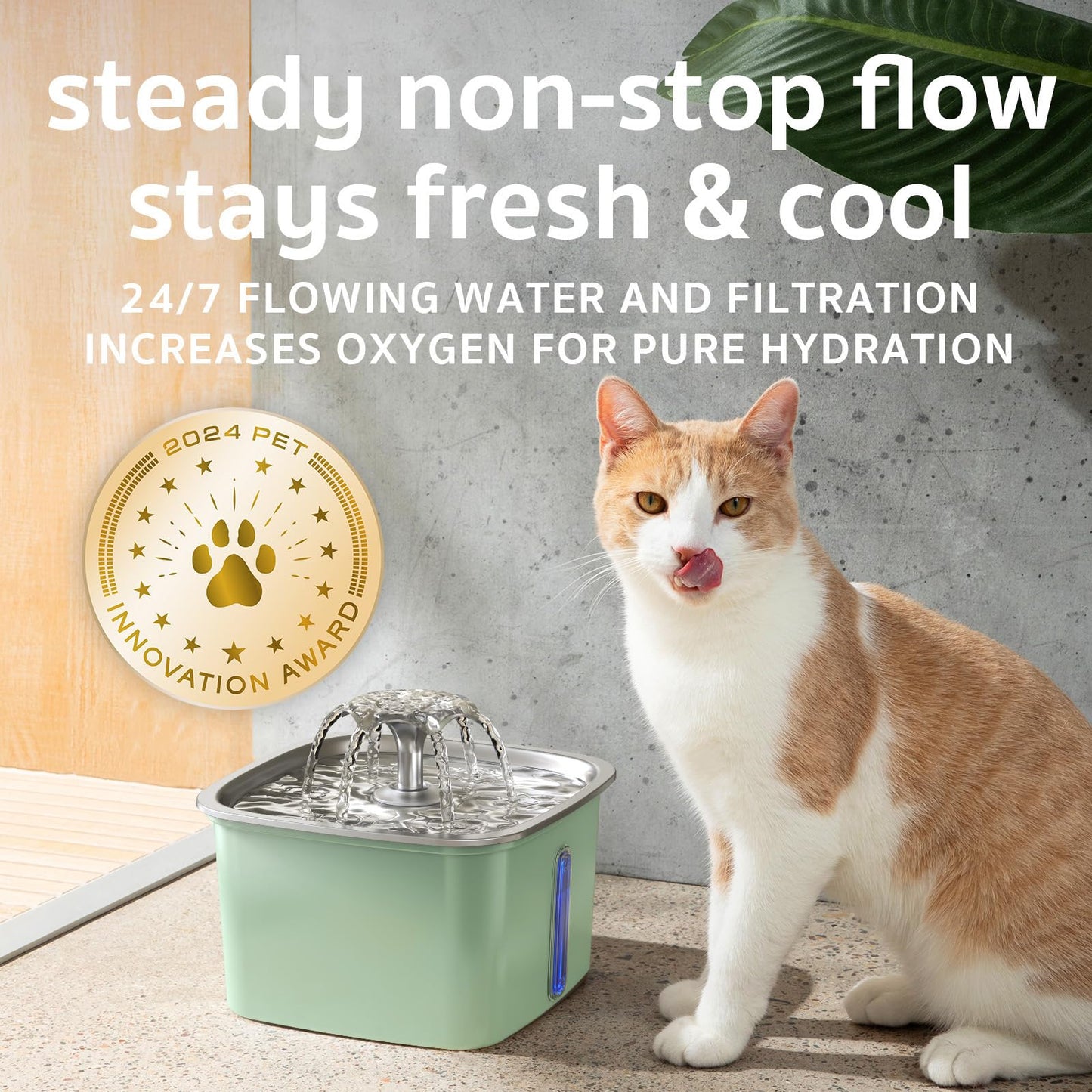 Veken Innovation Award Winner Stainless Steel Cat Water Fountain, 95oz/2.8L Automatic Pet Fountain Dog Water Dispenser with Replacement Filters & Silicone Mat for Cats, Dogs, Multiple Pets (Silver)