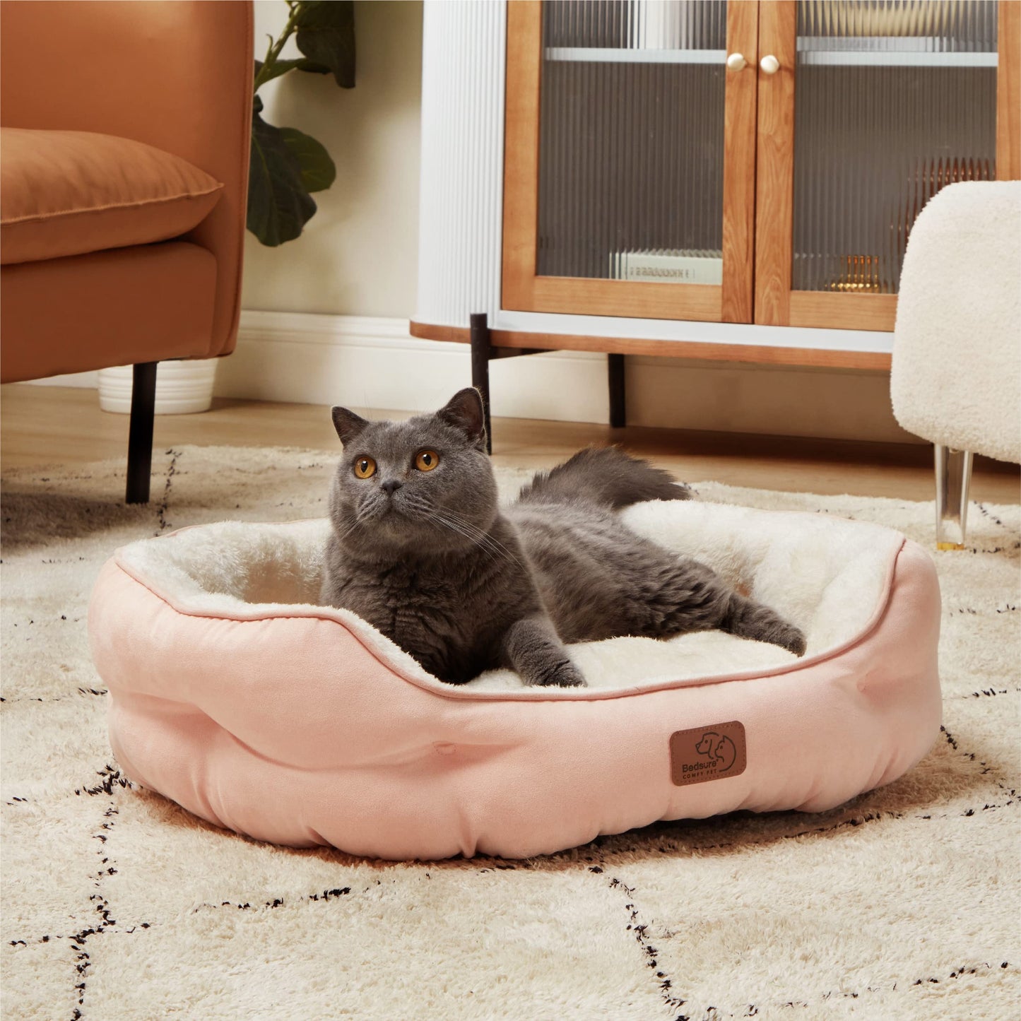 Bedsure Dog Beds for Small Dogs - Round Cat Beds for Indoor Cats, Washable Pet Bed for Puppy and Kitten with Slip-Resistant Bottom, 25 Inches, Sachet Pink