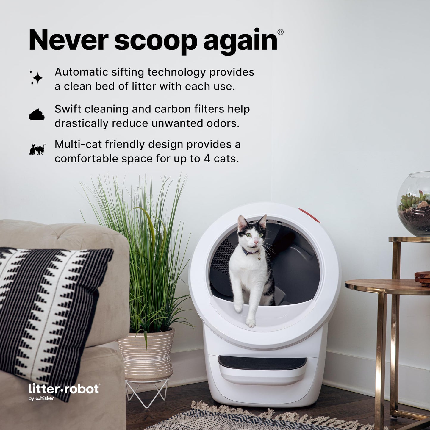 Litter-Robot 4 Core Bundle by Whisker, Black - Automatic, Self-Cleaning Cat Litter Box, Includes Litter-Robot 4, 6 OdorTrap Refills, 25 Liners, 30 Cleaner Wipes, Mat & Fence