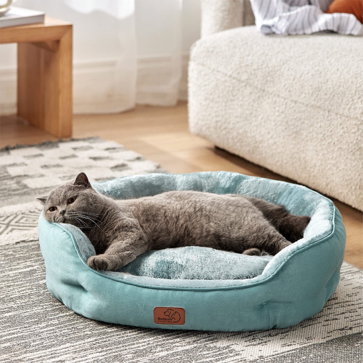 Bedsure Dog Beds for Small Dogs - Round Cat Beds for Indoor Cats, Washable Pet Bed for Puppy and Kitten with Slip-Resistant Bottom, 25 Inches, Sachet Pink