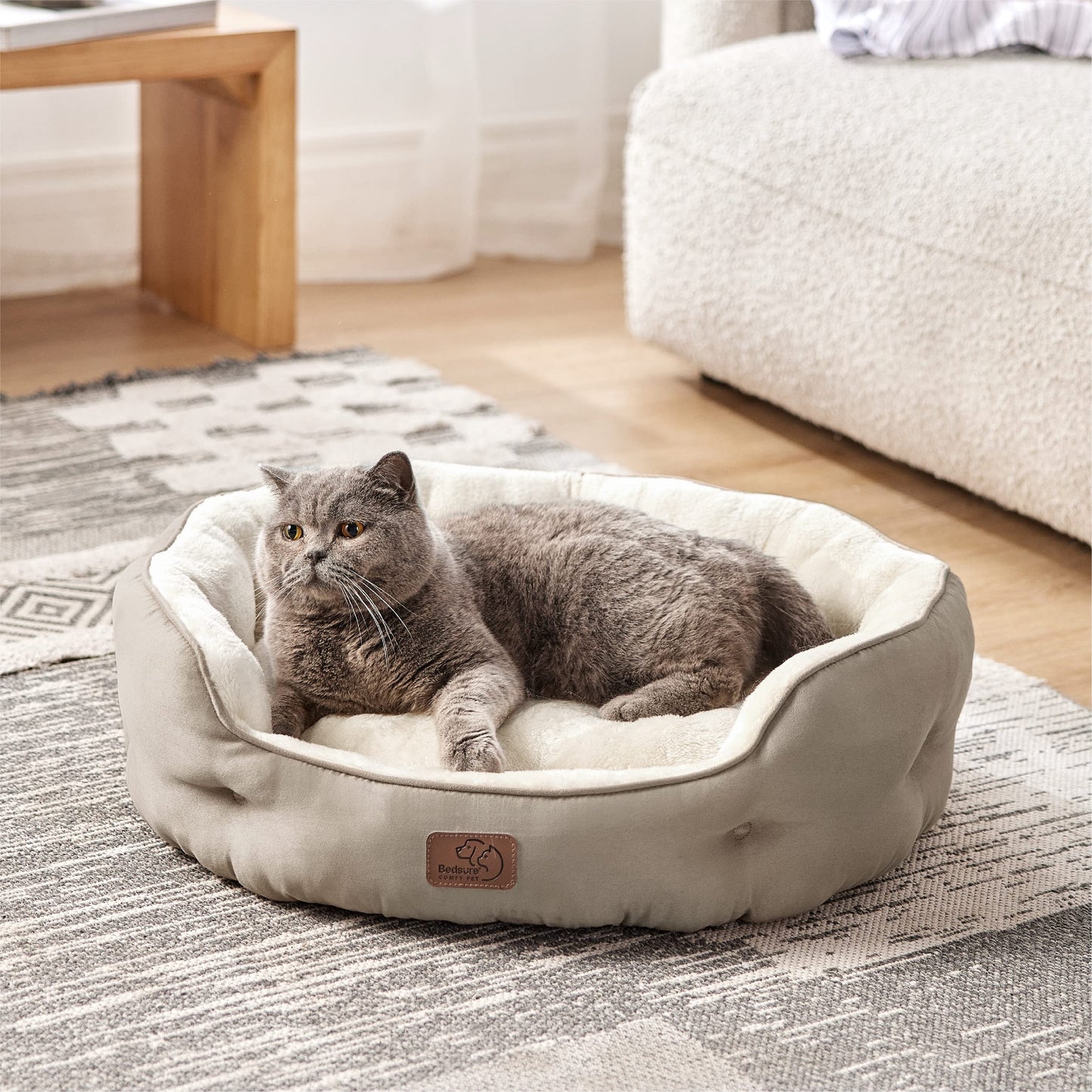 Bedsure Dog Beds for Small Dogs - Round Cat Beds for Indoor Cats, Washable Pet Bed for Puppy and Kitten with Slip-Resistant Bottom, 25 Inches, Sachet Pink