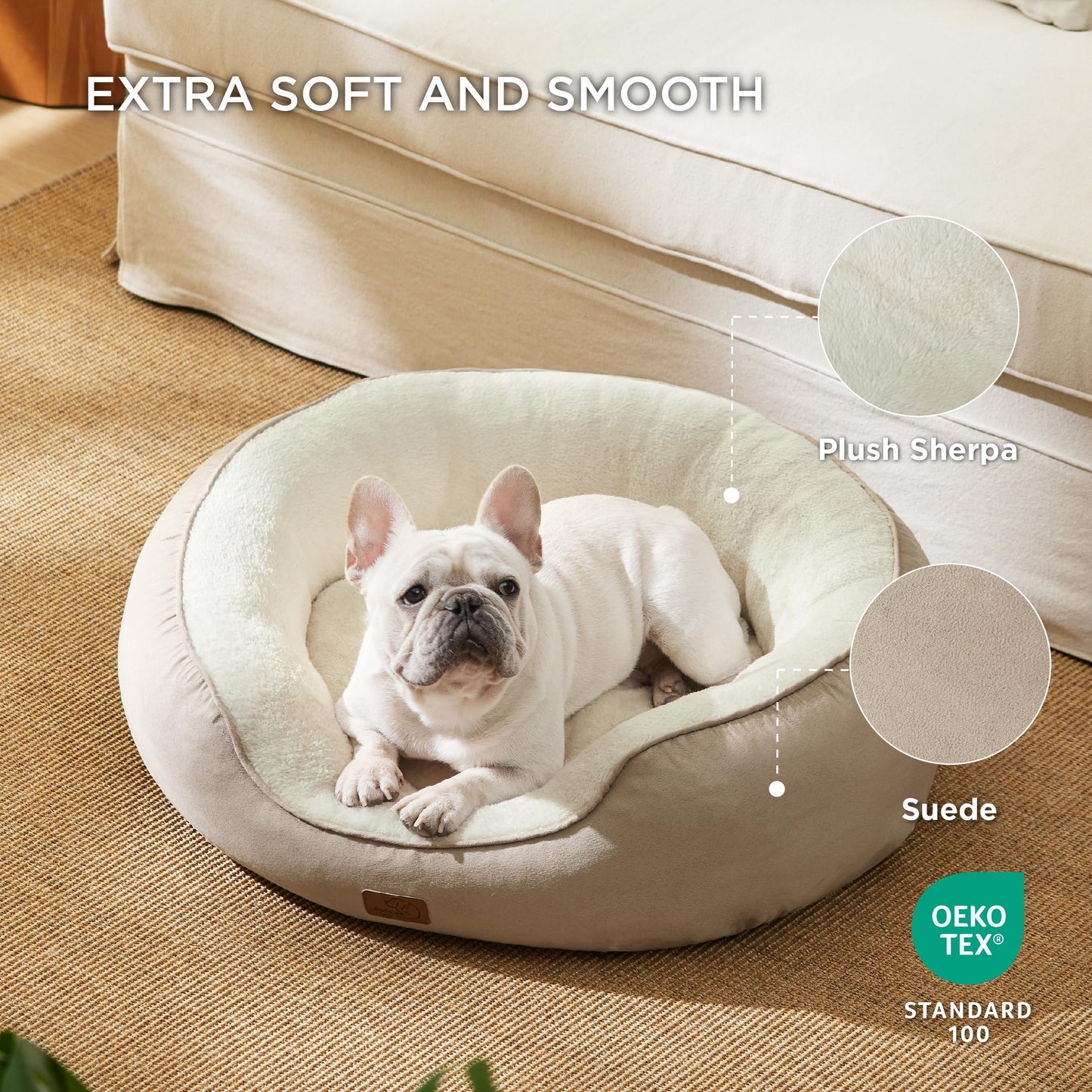 Bedsure Dog Beds for Small Dogs - Round Cat Beds for Indoor Cats, Washable Pet Bed for Puppy and Kitten with Slip-Resistant Bottom, 25 Inches, Sachet Pink