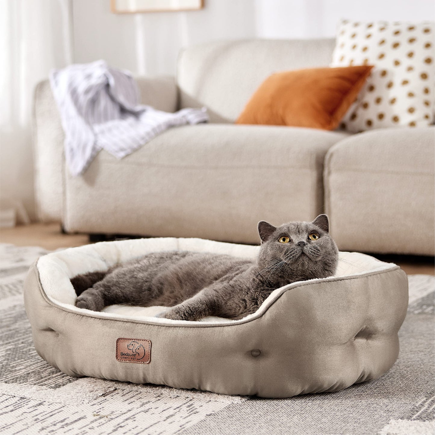 Bedsure Dog Beds for Small Dogs - Round Cat Beds for Indoor Cats, Washable Pet Bed for Puppy and Kitten with Slip-Resistant Bottom, 25 Inches, Sachet Pink