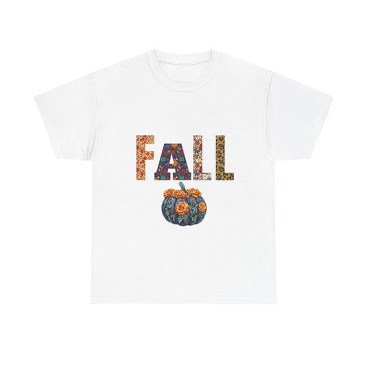 Fall-themed Unisex Heavy Cotton Tee, Pumpkin Graphic Shirt, Autumn Casual Wear, Seasonal T-Shirt, Halloween Gift, Thanksgiving Apparel