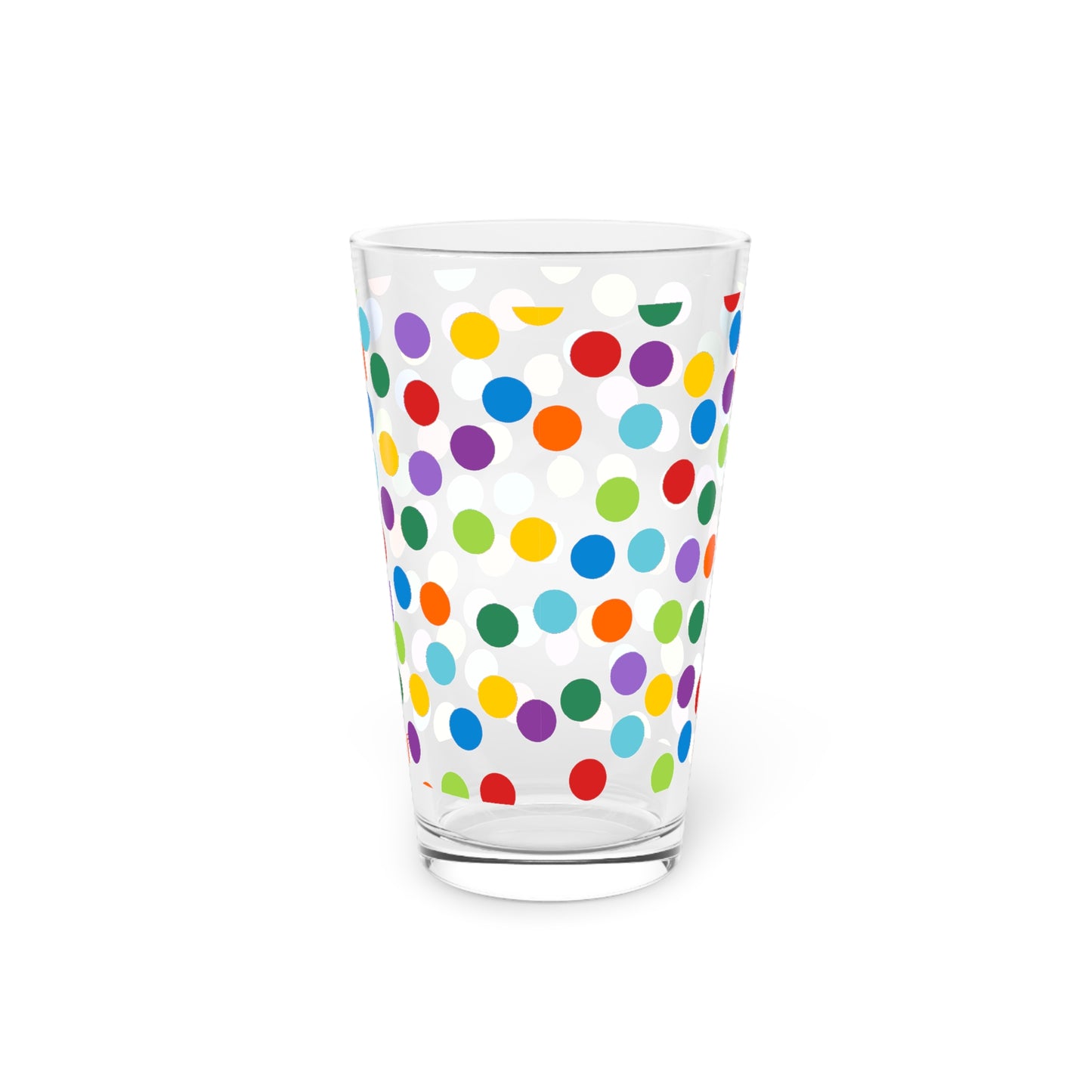 Retro Polka Dot Pint Glass, Colorful Confetti Dots Drinking Glasses, 16 oz, Fun Drinkware, Party Glassware