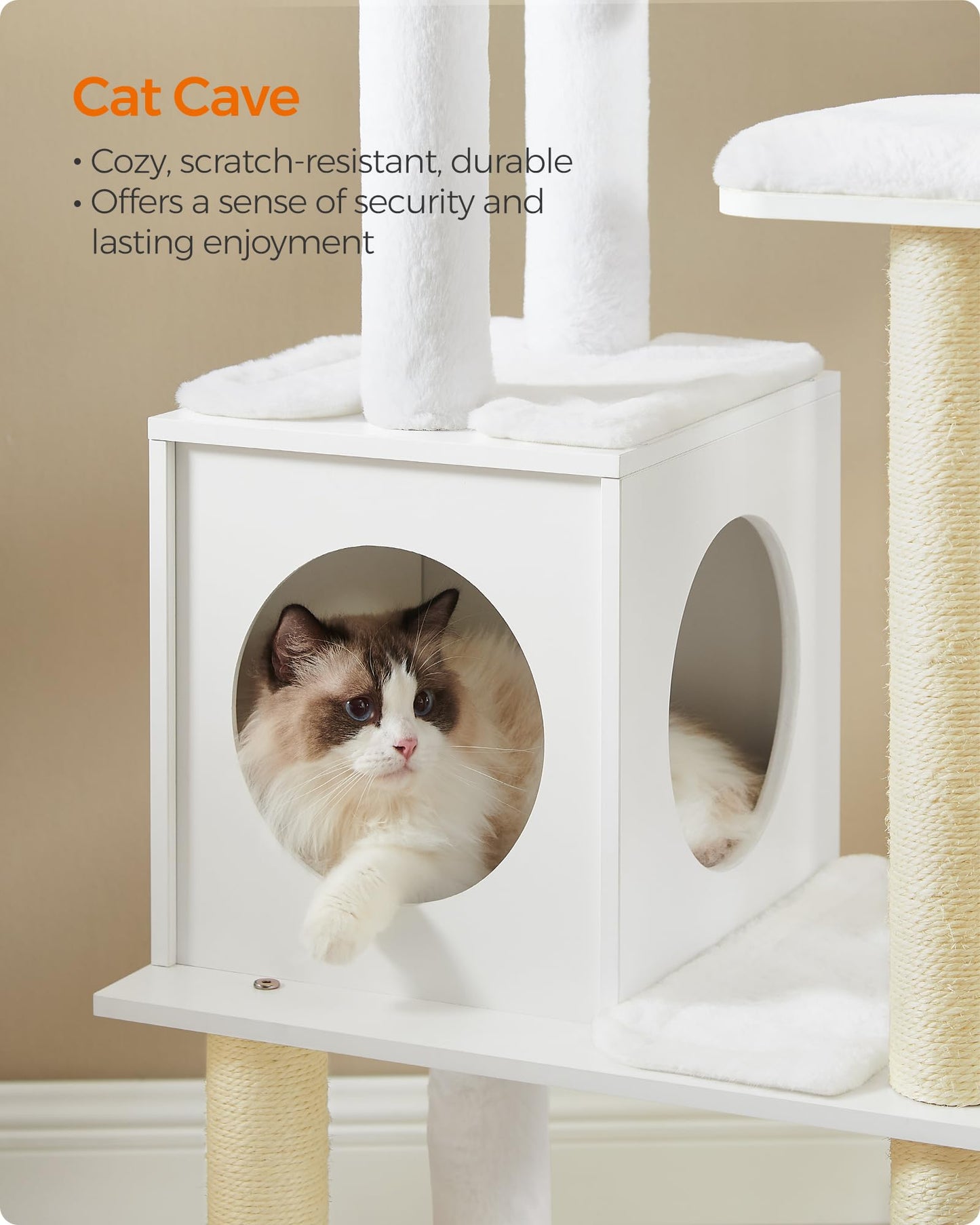 Feandrea WoodyWonders Cat Tree, 65-Inch Modern Cat Tower for Indoor Cats, Multi-Level Cat Condo with 5 Scratching Posts, Perch, Washable Removable Cushions, Cat Furniture, Rustic Brown UPCT166X01