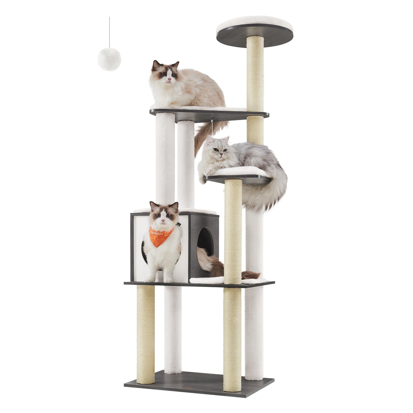 Feandrea WoodyWonders Cat Tree, 65-Inch Modern Cat Tower for Indoor Cats, Multi-Level Cat Condo with 5 Scratching Posts, Perch, Washable Removable Cushions, Cat Furniture, Rustic Brown UPCT166X01