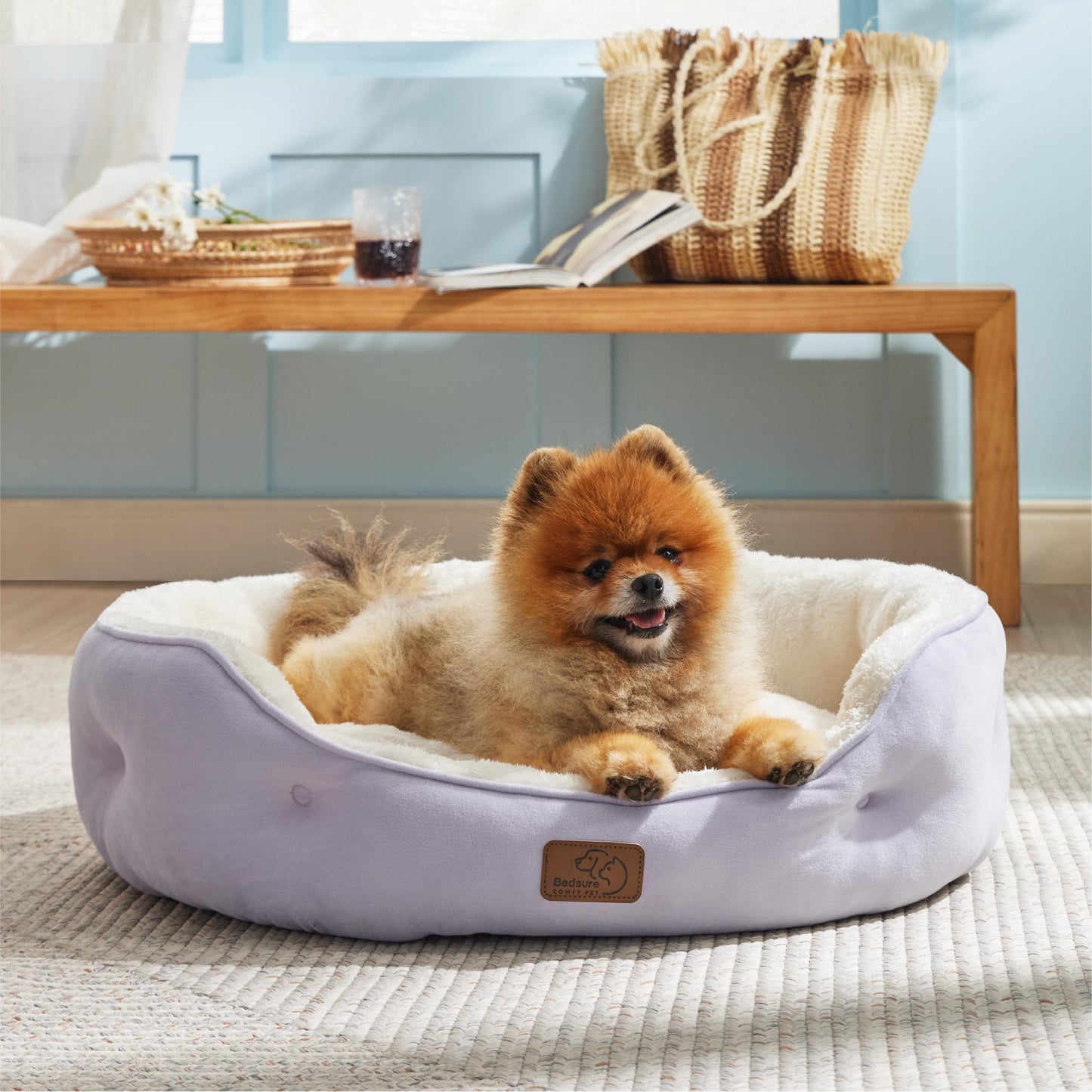 Bedsure Dog Beds for Small Dogs - Round Cat Beds for Indoor Cats, Washable Pet Bed for Puppy and Kitten with Slip-Resistant Bottom, 25 Inches, Sachet Pink