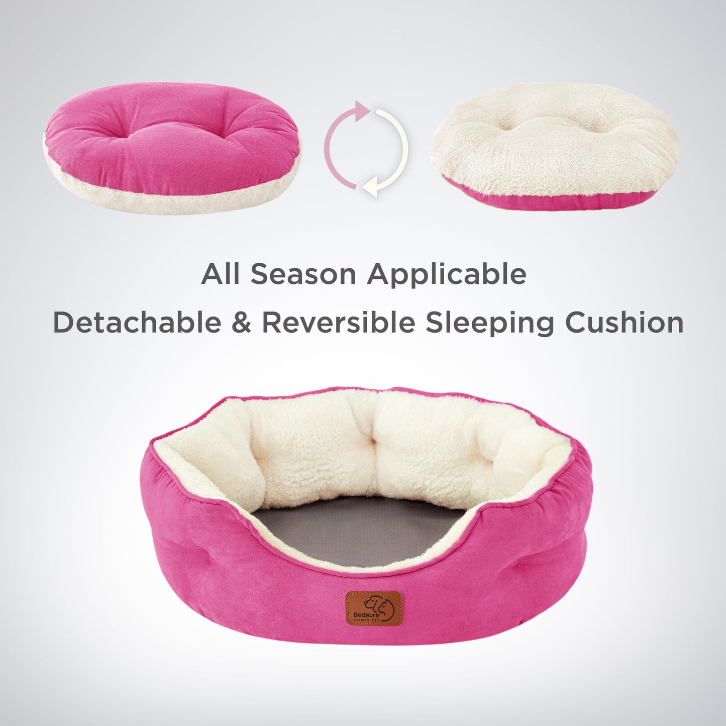 Bedsure Dog Beds for Small Dogs - Round Cat Beds for Indoor Cats, Washable Pet Bed for Puppy and Kitten with Slip-Resistant Bottom, 25 Inches, Sachet Pink