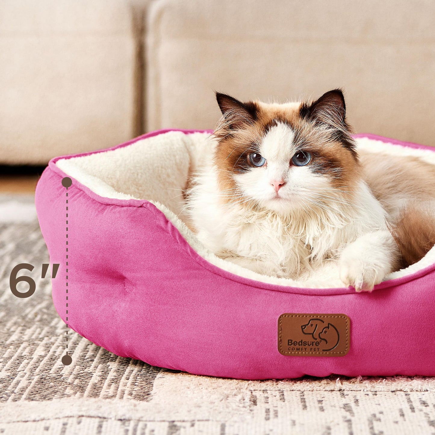 Bedsure Dog Beds for Small Dogs - Round Cat Beds for Indoor Cats, Washable Pet Bed for Puppy and Kitten with Slip-Resistant Bottom, 25 Inches, Sachet Pink