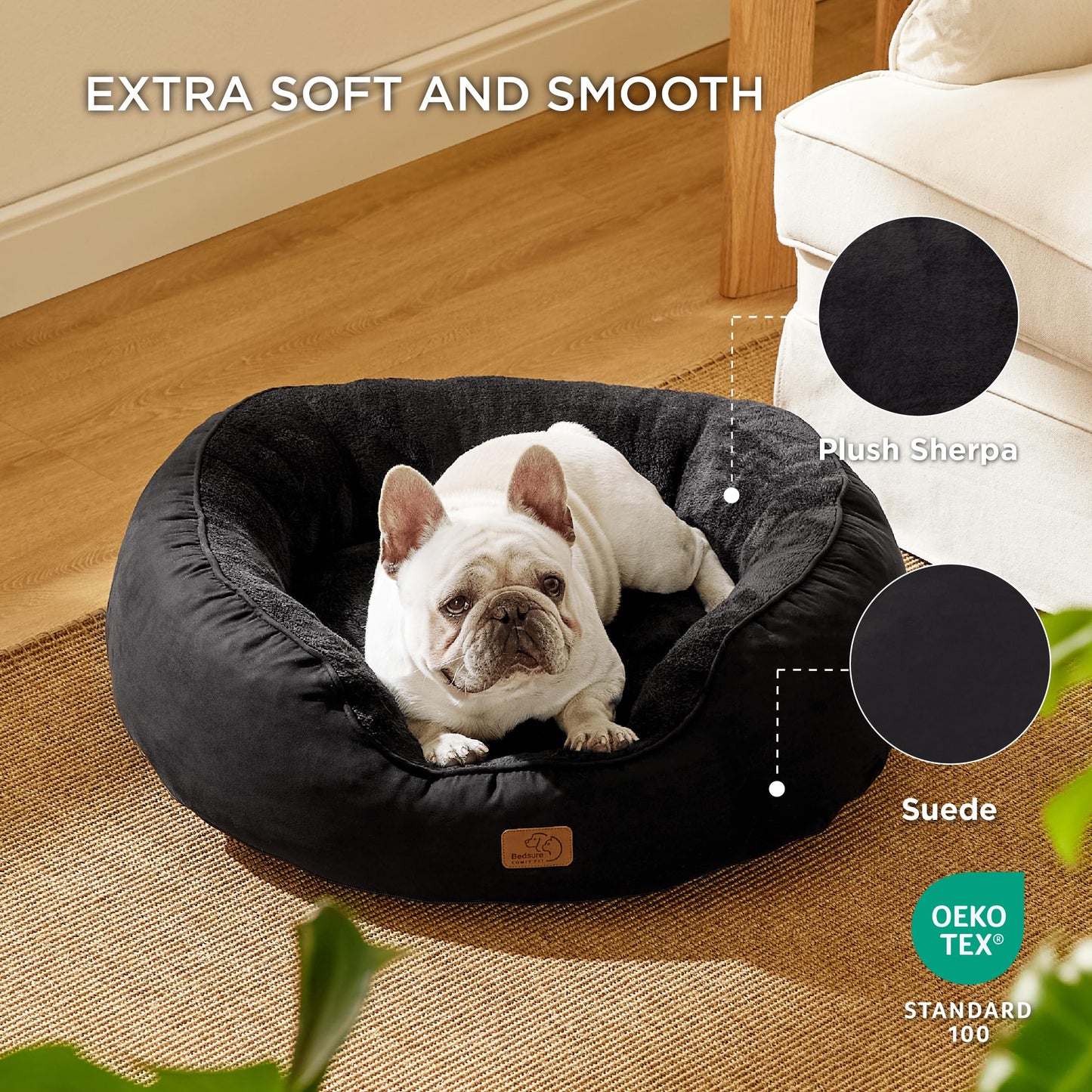 Bedsure Dog Beds for Small Dogs - Round Cat Beds for Indoor Cats, Washable Pet Bed for Puppy and Kitten with Slip-Resistant Bottom, 25 Inches, Sachet Pink